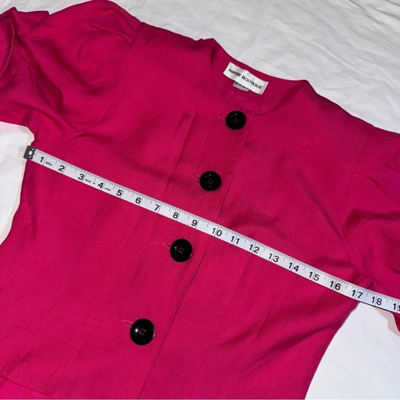 Vintage Hot Pink 80s Dress Button Front Real Vtg Linen - Picture 4 of 11